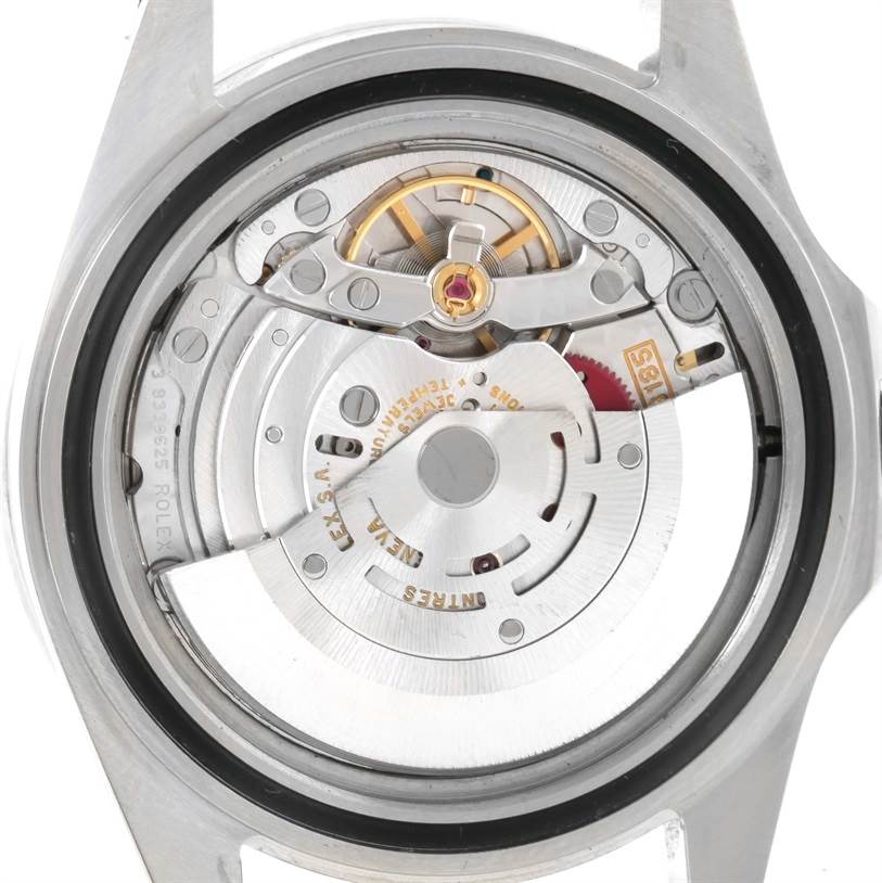 This image shows the movement mechanism of a Rolex Explorer 16570 Men's Stainless Steel White Dial 16570 Men's Stainless Steel White Dial model viewed from the back.