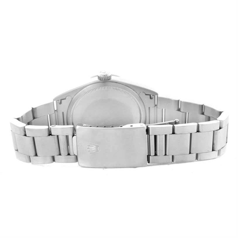 The image shows the back case and bracelet of a Rolex Explorer 14270 Men's Stainless Steel Black Dial 14270 Men's Stainless Steel Black Dial watch.