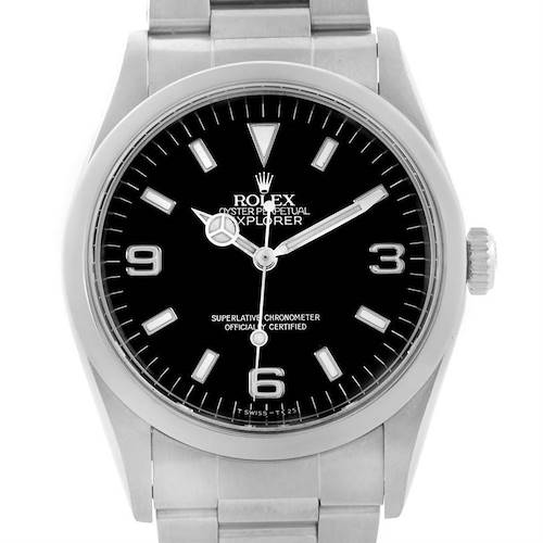 Photo of Rolex Explorer I Mens Stainless Steel Black Dial Watch 14270