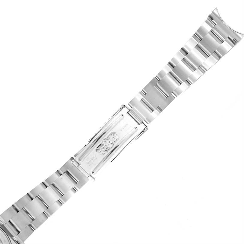 This image shows the back of the bracelet and clasp of a Rolex Explorer 16570 Men's Stainless Steel White Dial 16570 Men's Stainless Steel White Dial watch.