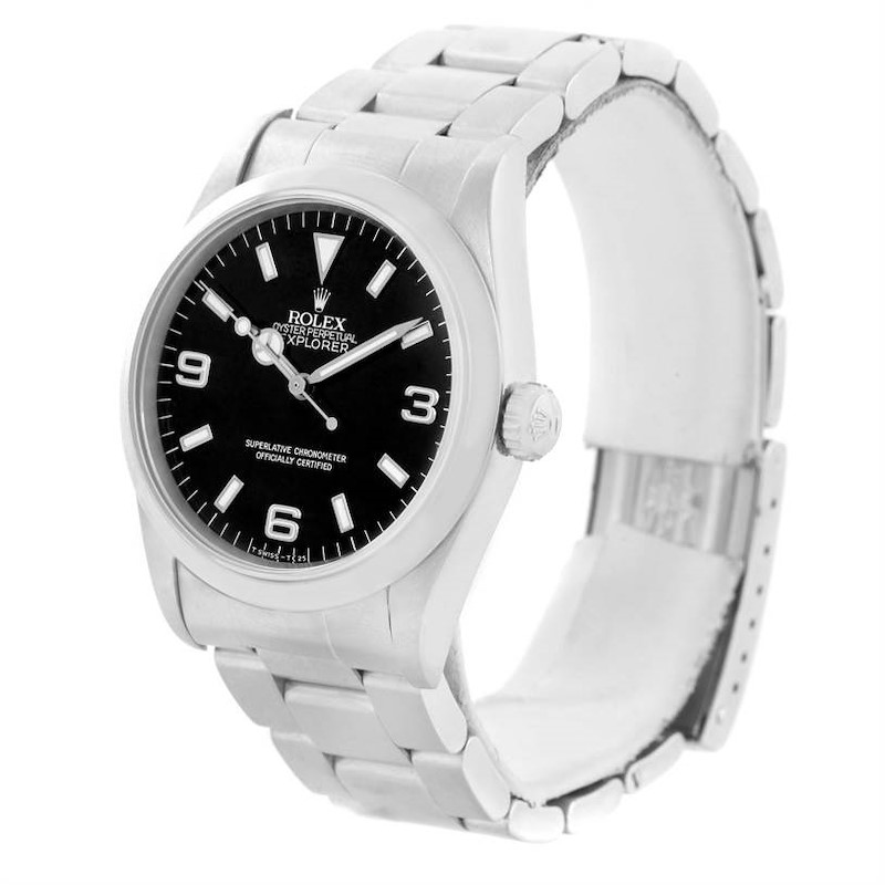 Rolex Explorer I Mens Steel Black Dial Oyster Bracelet Watch 14270 SwissWatchExpo