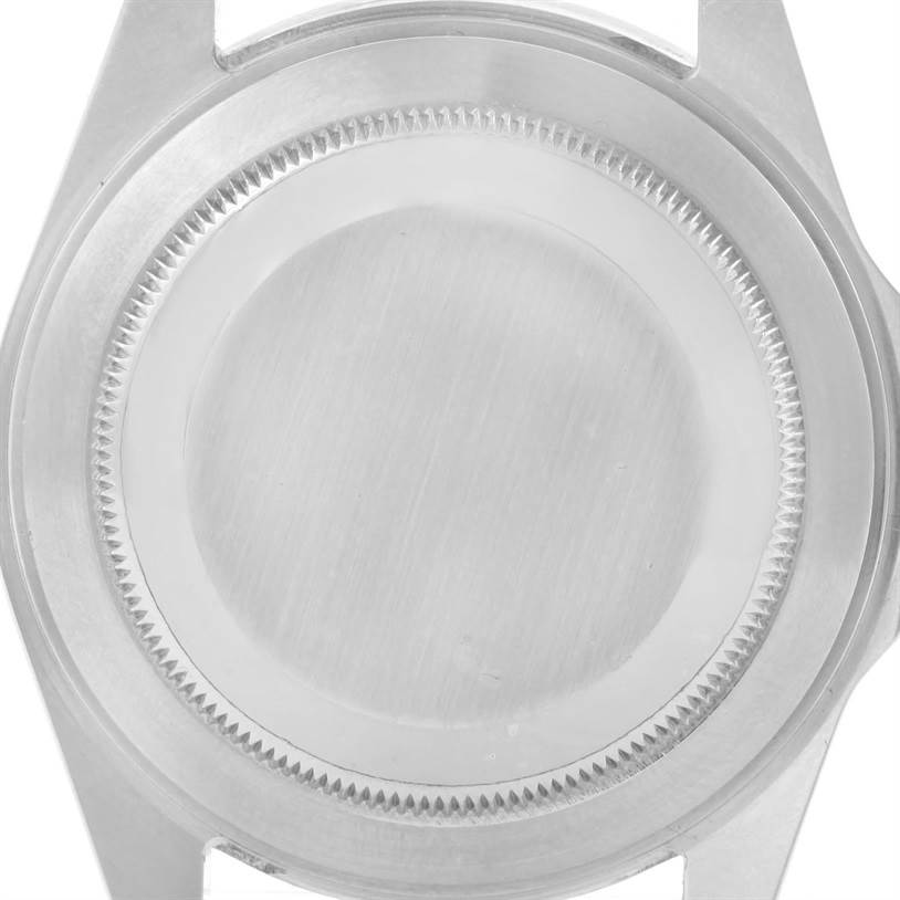 The image shows a top-down view of the back case of a Rolex Explorer 16570 Men's Stainless Steel Black Dial 16570 Men's Stainless Steel Black Dial watch.