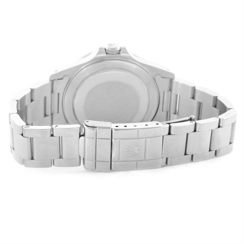 The image shows the back side and clasp of a Rolex Explorer 16570 Men
s Stainless Steel Black Dial 16570 Men
s Stainless Steel Black Dial watch, highlighting the bracelet and case back.