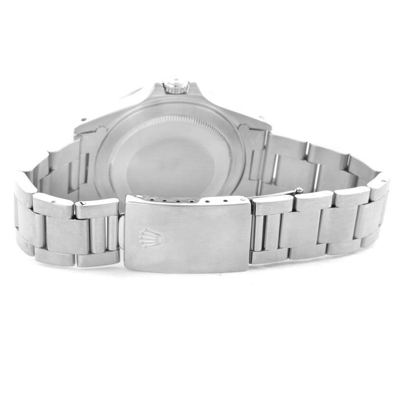 This image shows the back and clasp of the Rolex Explorer 16570 Men's Stainless Steel Silver Dial 16570 Men's Stainless Steel Silver Dial watch.