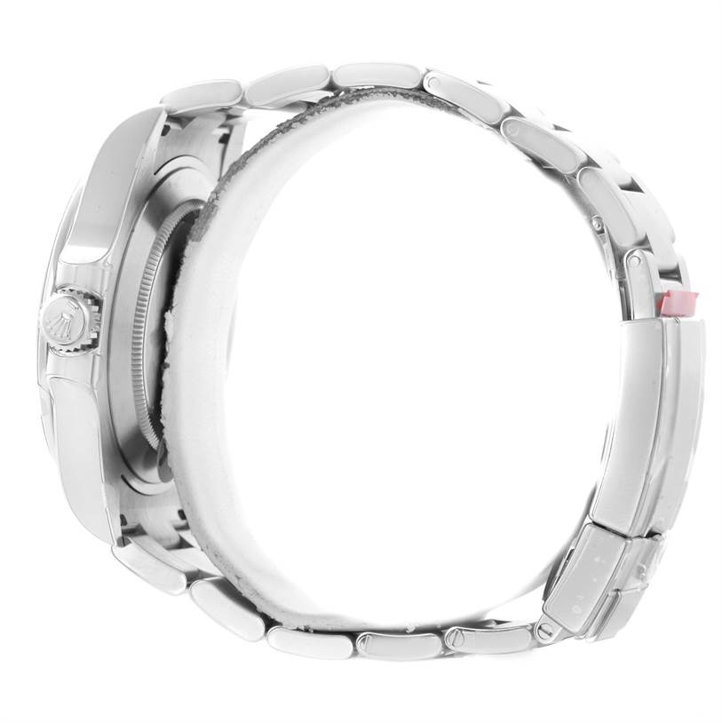 The image shows a side view of the Rolex Explorer 216570 Men's Stainless Steel White Dial 216570 Men's Stainless Steel White Dial watch, focusing on the case and bracelet.