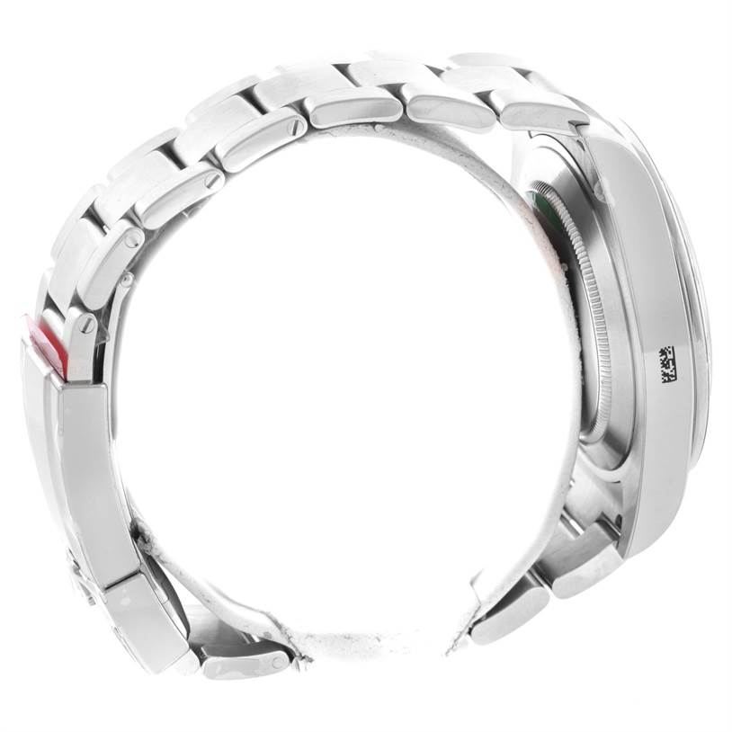 The image shows the side view of a Rolex Explorer 216570 Men's Stainless Steel White Dial 216570 Men's Stainless Steel White Dial watch, highlighting the bracelet and part of the watch case.