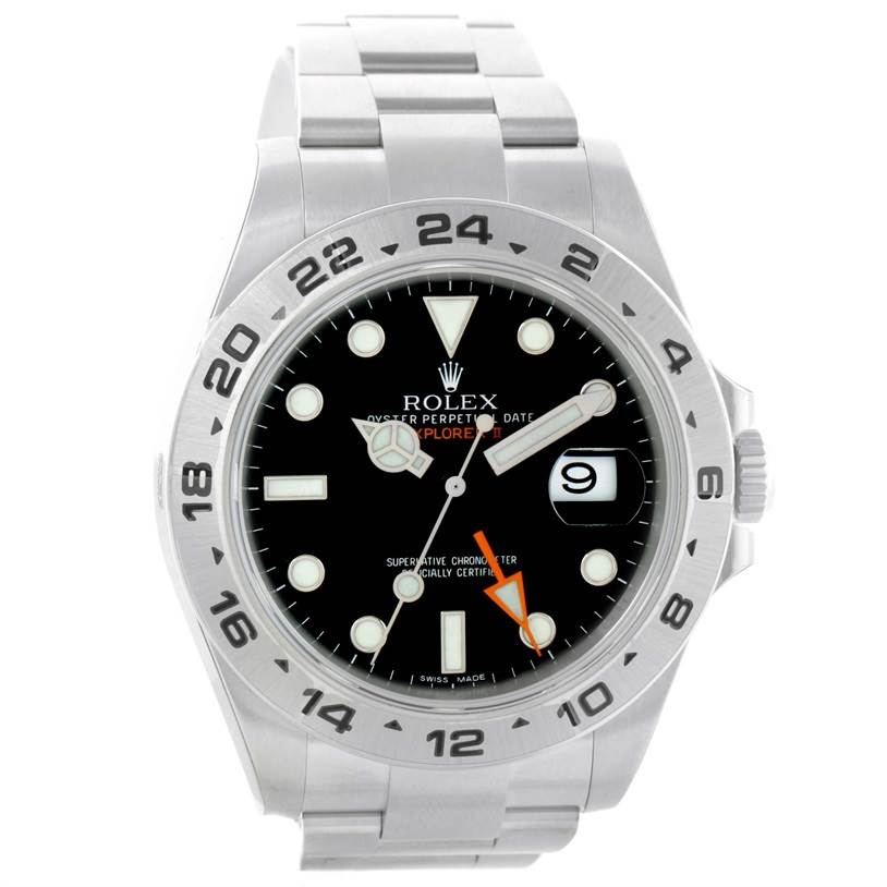 The image shows a front view of the Rolex Explorer 216570 Men's Stainless Steel Black Dial 216570 Men's Stainless Steel Black Dial watch, displaying its face, bezel, and bracelet.