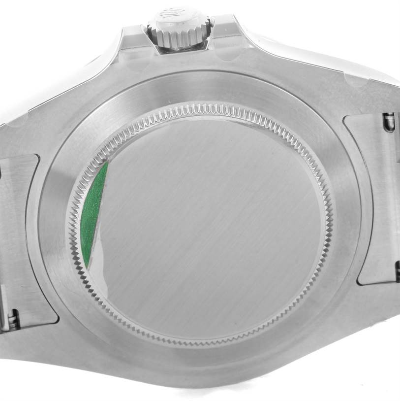 The image shows the back case and crown of a Rolex Explorer 216570 Men's Stainless Steel Black Dial 216570 Men's Stainless Steel Black Dial model from a rear angle.