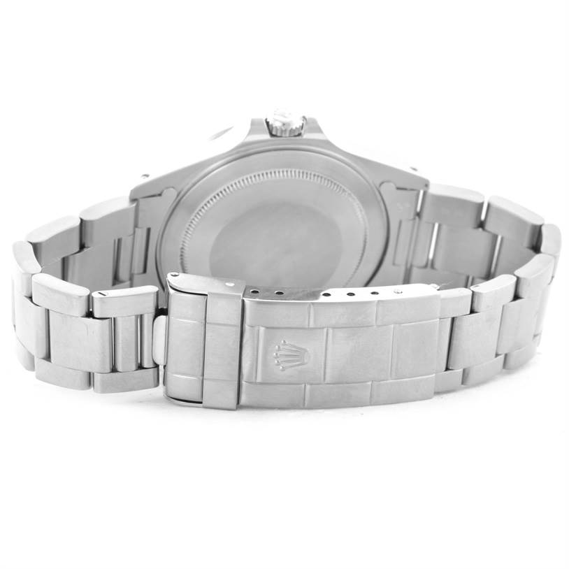 This image shows the back case and bracelet of a Rolex Explorer 16570 Men's Stainless Steel White Dial 16570 Men's Stainless Steel White Dial watch, viewed from the rear.