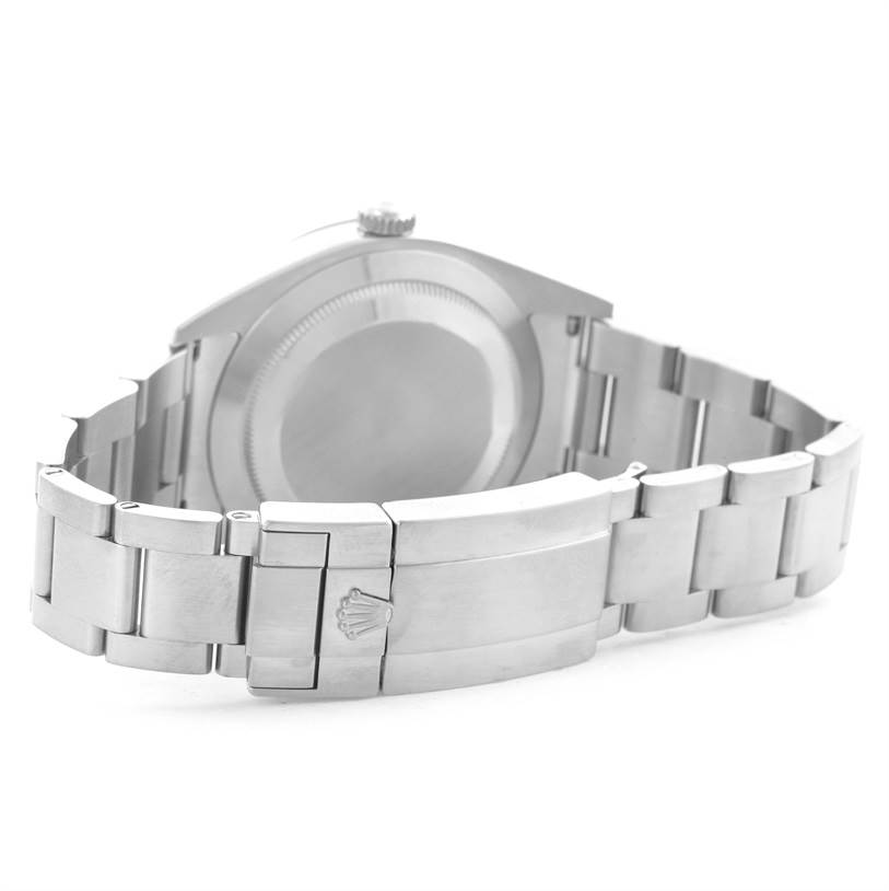 This image shows the back and bracelet clasp of the Rolex Explorer 214270 Men's Stainless Steel Black Dial 214270 Men's Stainless Steel Black Dial watch, prominently displaying the crown logo.