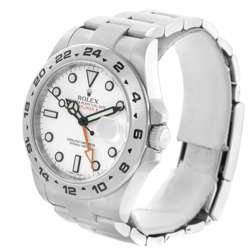 The image shows a Rolex Explorer 216570WSO Men's Stainless Steel White Dial 216570WSO Men's Stainless Steel White Dial watch angled from the front-right, highlighting its dial, bezel, and bracelet.