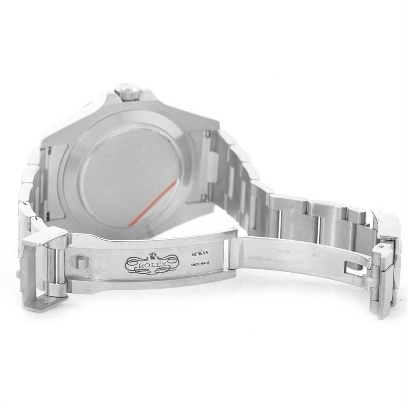 The image shows the back and clasp of a Rolex Explorer 216570WSO Men's Stainless Steel White Dial 216570WSO Men's Stainless Steel White Dial watch, highlighting the stainless steel bracelet and engraved clasp.