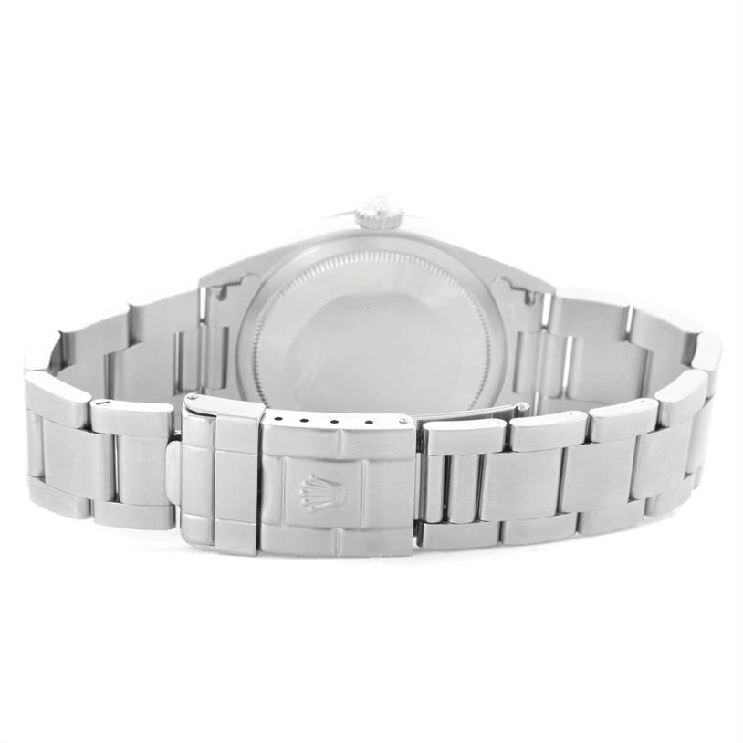 This image shows the back of the Rolex Explorer 114270 Men's Stainless Steel Black Dial 114270 Men's Stainless Steel Black Dial model watch, highlighting the bracelet and clasp.