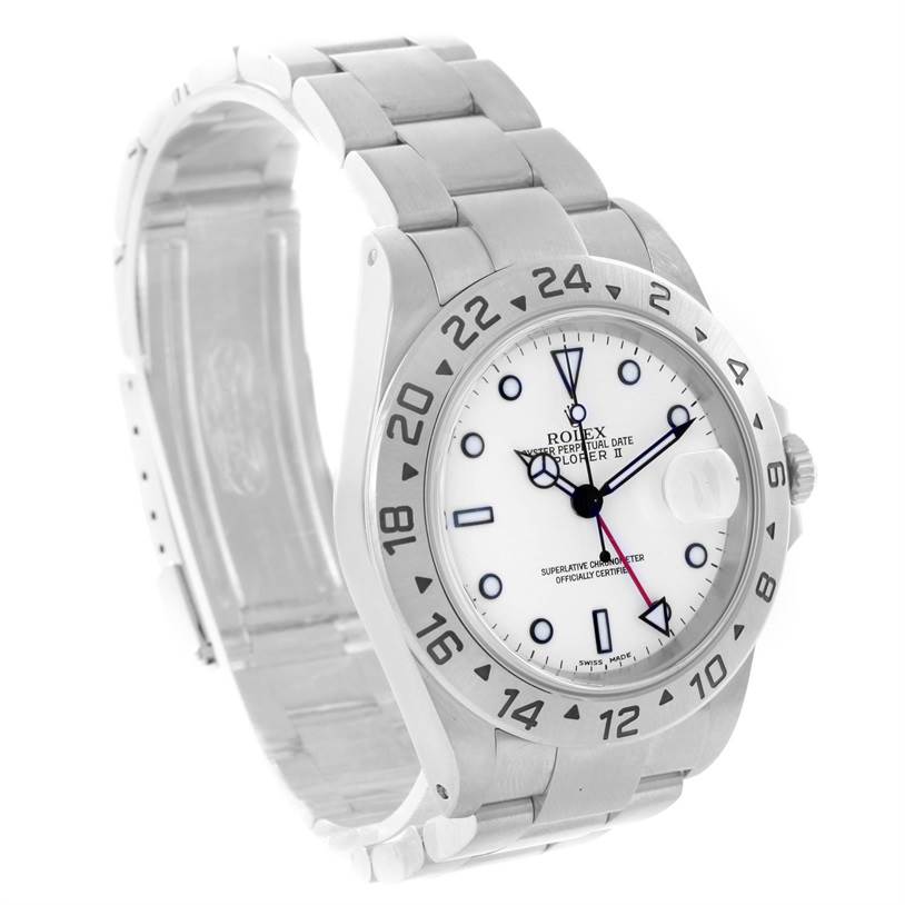 The image shows a Rolex Explorer 16570 Men's Stainless Steel White Dial 16570 Men's Stainless Steel White Dial watch at a three-quarter angle, highlighting the dial, bezel, crown, and bracelet.