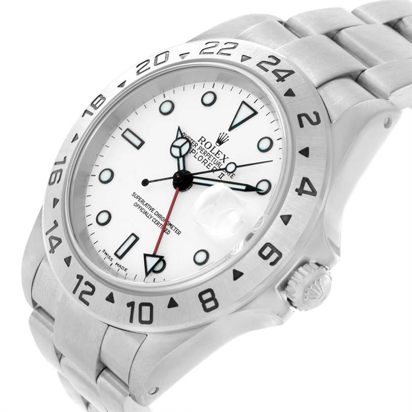 The image shows a Rolex Explorer 16570 Men's Stainless Steel White Dial 16570 Men's Stainless Steel White Dial watch at a slight angle, highlighting the dial, bezel, and bracelet.