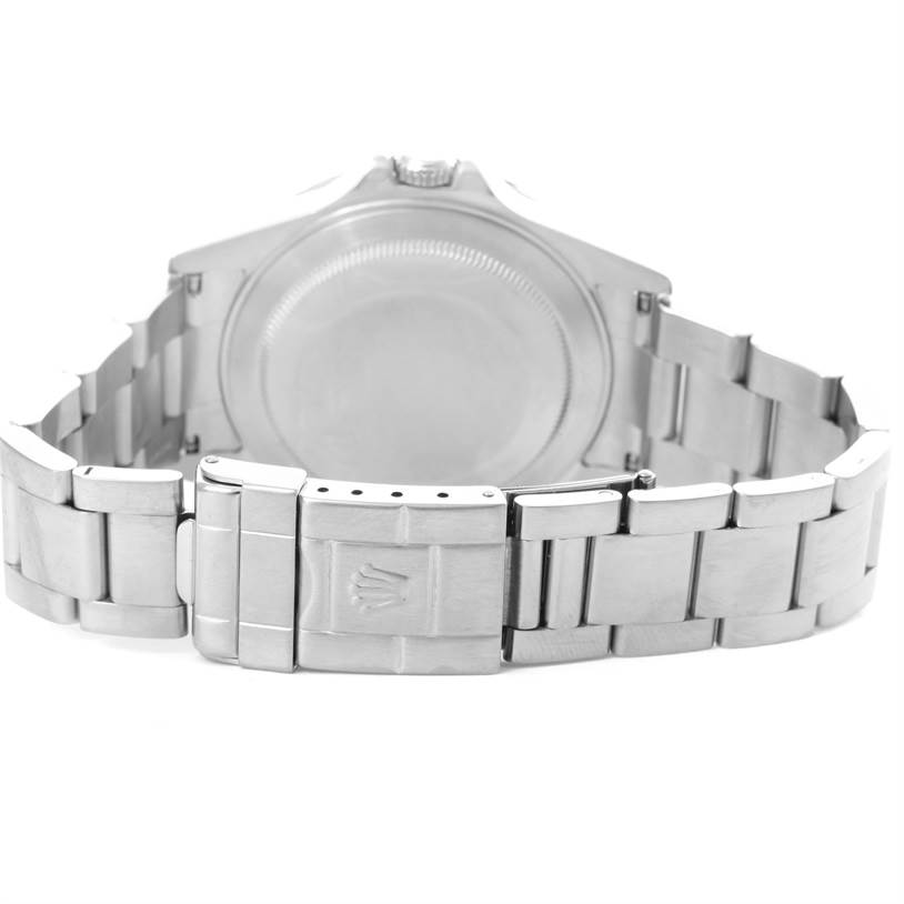 The image shows the back case and bracelet clasp of a Rolex Explorer 16570 Men's Stainless Steel White Dial 16570 Men's Stainless Steel White Dial watch.