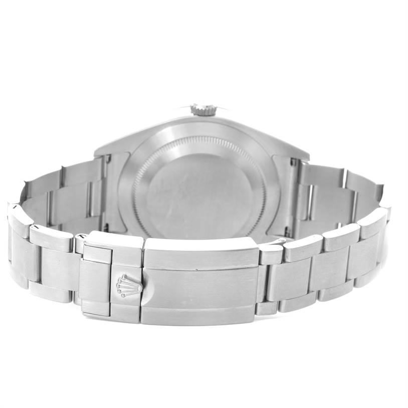 This image shows the back and clasp of a Rolex Explorer 214270 Men's Stainless Steel Black Dial 214270 Men's Stainless Steel Black Dial watch, highlighting its stainless steel bracelet and case back.