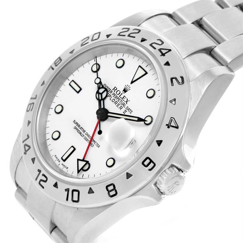 The image shows the front and right-side angle of a Rolex Explorer 16570 Men's Stainless Steel White Dial 16570 Men's Stainless Steel White Dial watch, clearly displaying the dial, bezel, and part of the bracelet.