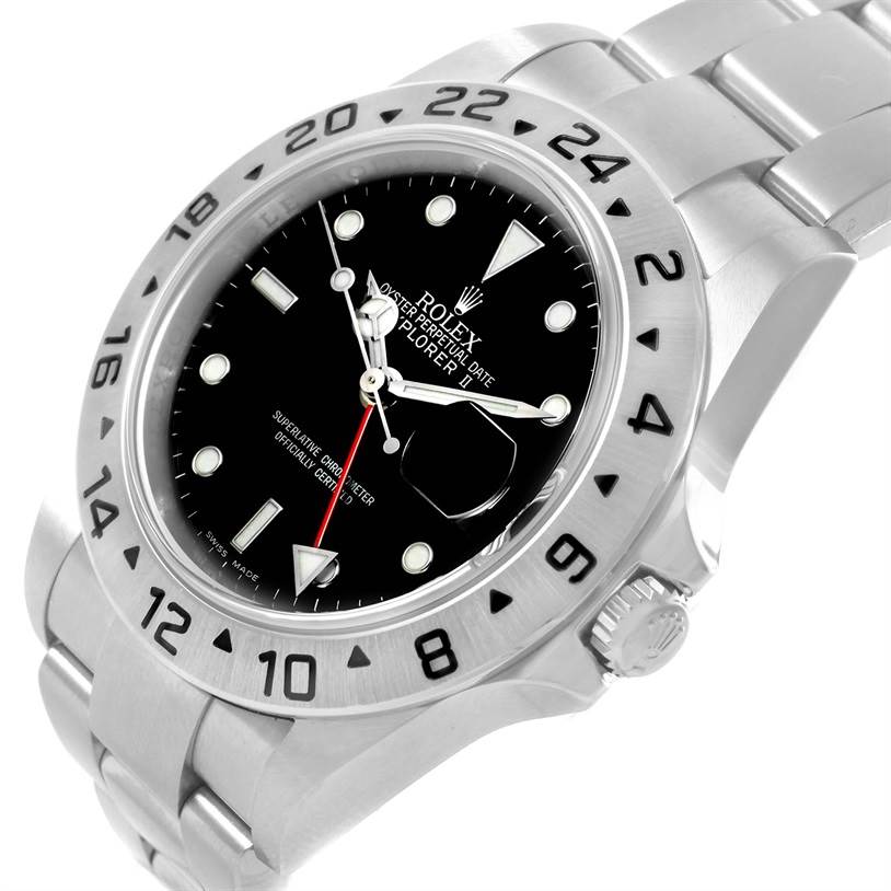 The image shows a Rolex Explorer 16570 Men's Stainless Steel Black Dial 16570 Men's Stainless Steel Black Dial model watch, angled to display the face, bezel, case, crown, and bracelet.