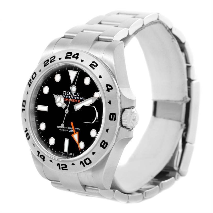 The image shows a side angle of a Rolex Explorer 216570 Men
s Stainless Steel Black Dial 216570 Men
s Stainless Steel Black Dial watch, displaying the bezel, dial, hands, and bracelet.