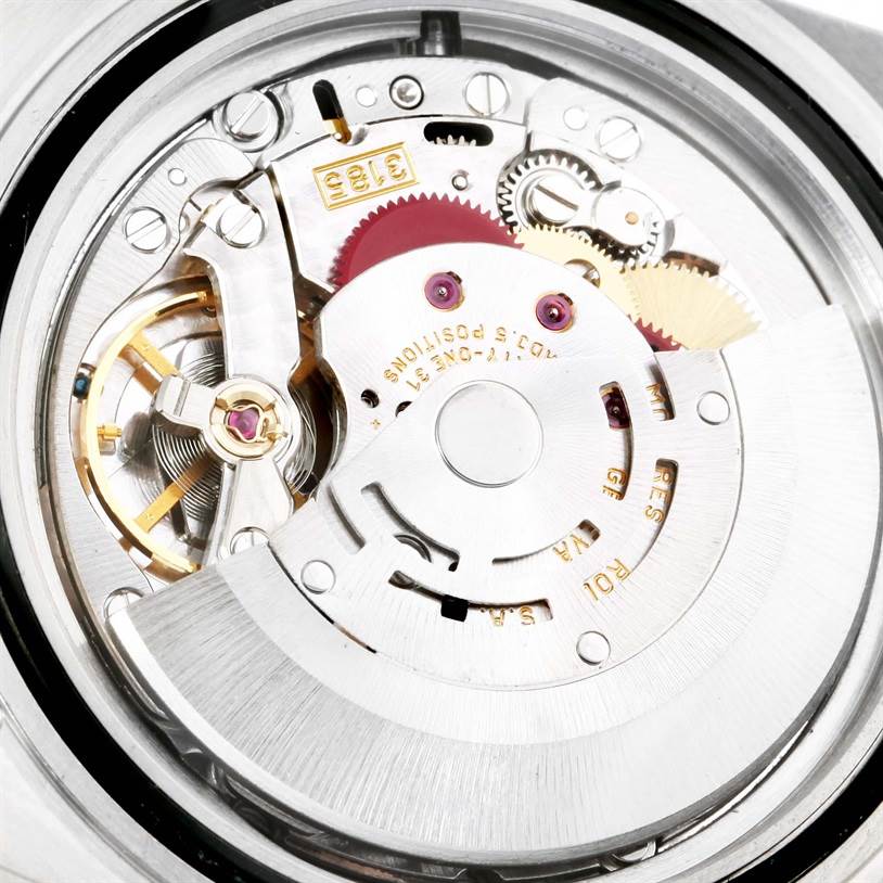 The image shows the internal movement mechanism of a Rolex Explorer 16570 Men's Stainless Steel White Dial 16570 Men's Stainless Steel White Dial watch from a top view angle.