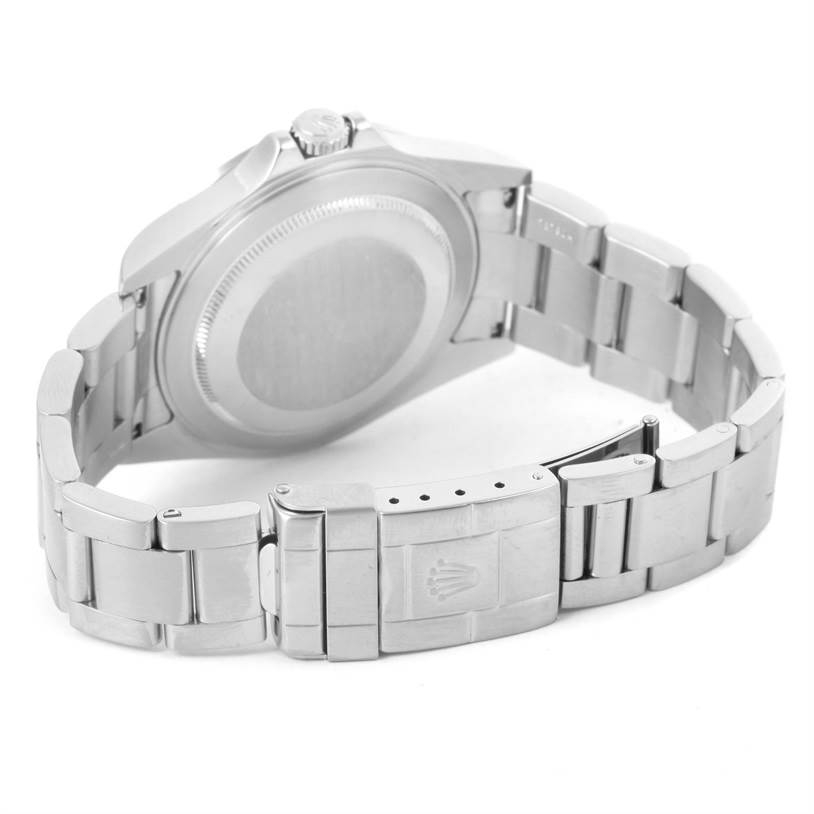 The image shows the backside and bracelet clasp of the Rolex Explorer 16570 Men's Stainless Steel White Dial 16570 Men's Stainless Steel White Dial watch.