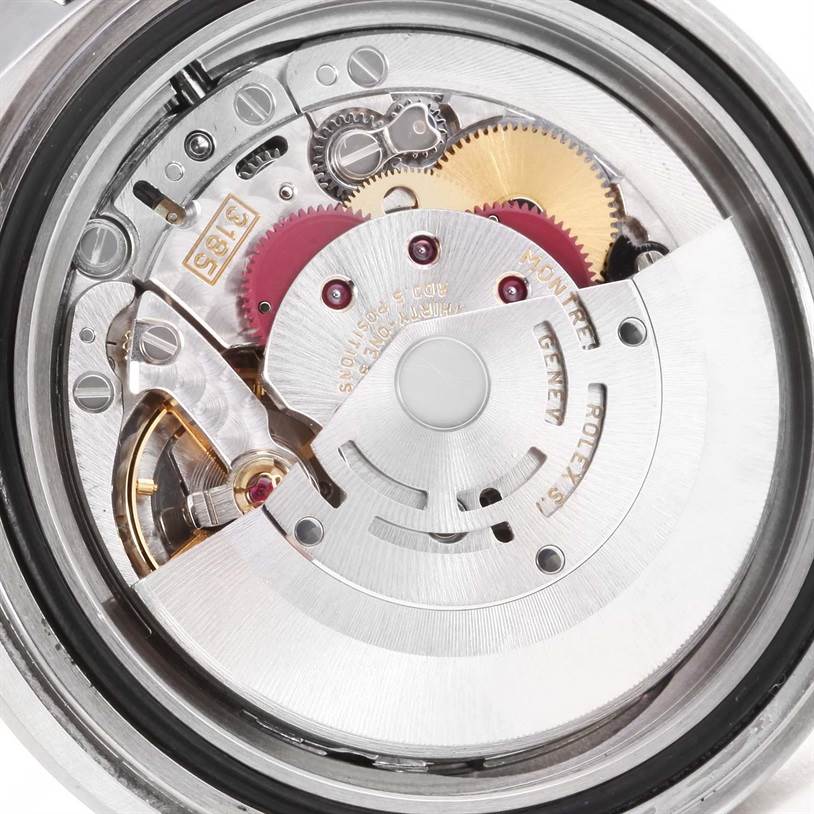 This image shows a close-up view of the movement and internal components of the Rolex Explorer 16570 Men's Stainless Steel White Dial 16570 Men's Stainless Steel White Dial watch.