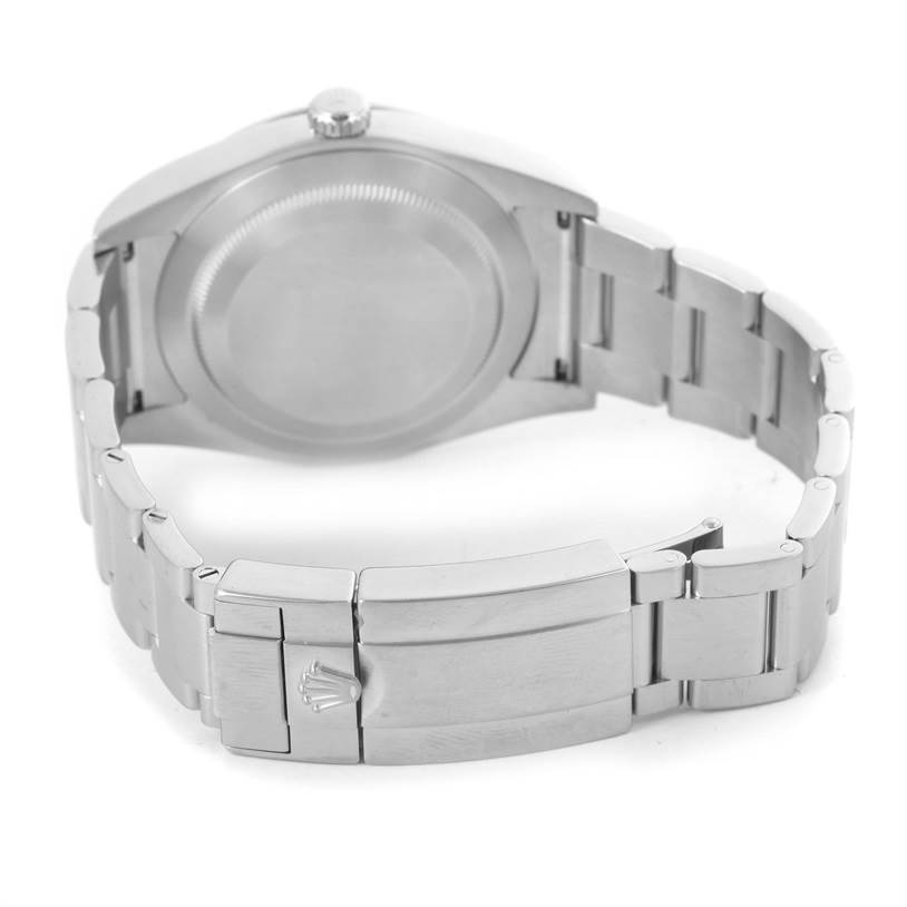 The image shows the back view of a Rolex Explorer 214270 Men's Stainless Steel Black Dial 214270 Men's Stainless Steel Black Dial watch, focusing on the case back, crown, and stainless steel bracelet with clasp.