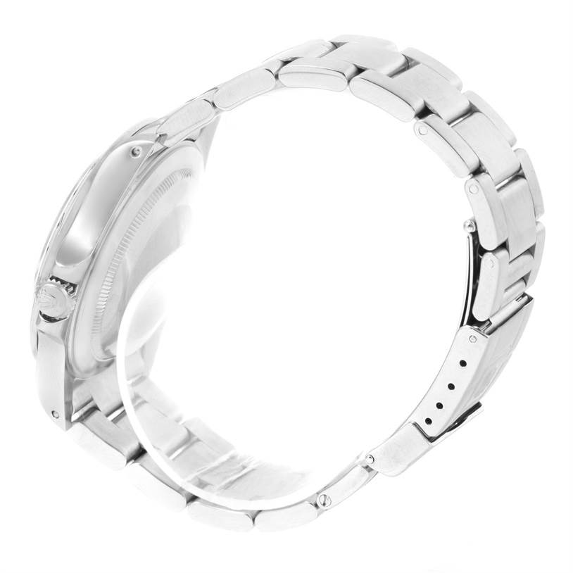 The image shows the side profile and bracelet of the Rolex Explorer 16570 Men's Stainless Steel White Dial 16570 Men's Stainless Steel White Dial watch.