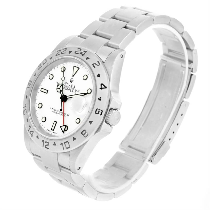 The image shows a Rolex Explorer 16570 Men's Stainless Steel White Dial 16570 Men's Stainless Steel White Dial watch at a three-quarter angle, displaying its face, bezel, crown, and bracelet.