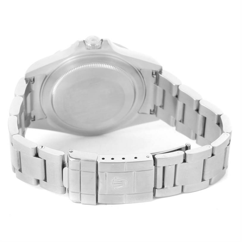 The image shows the back case and bracelet of the Rolex Explorer 16570 Men's Stainless Steel Black Dial 16570 Men's Stainless Steel Black Dial watch.