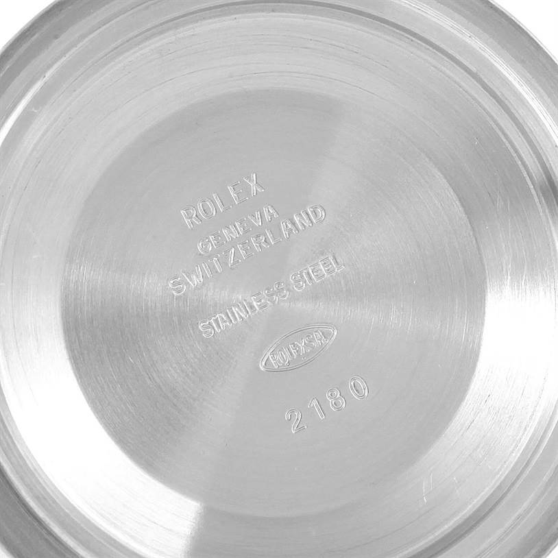 This image shows the interior of the back case of a Rolex Explorer 16570 Men's Stainless Steel White Dial 16570 Men's Stainless Steel White Dial model watch.