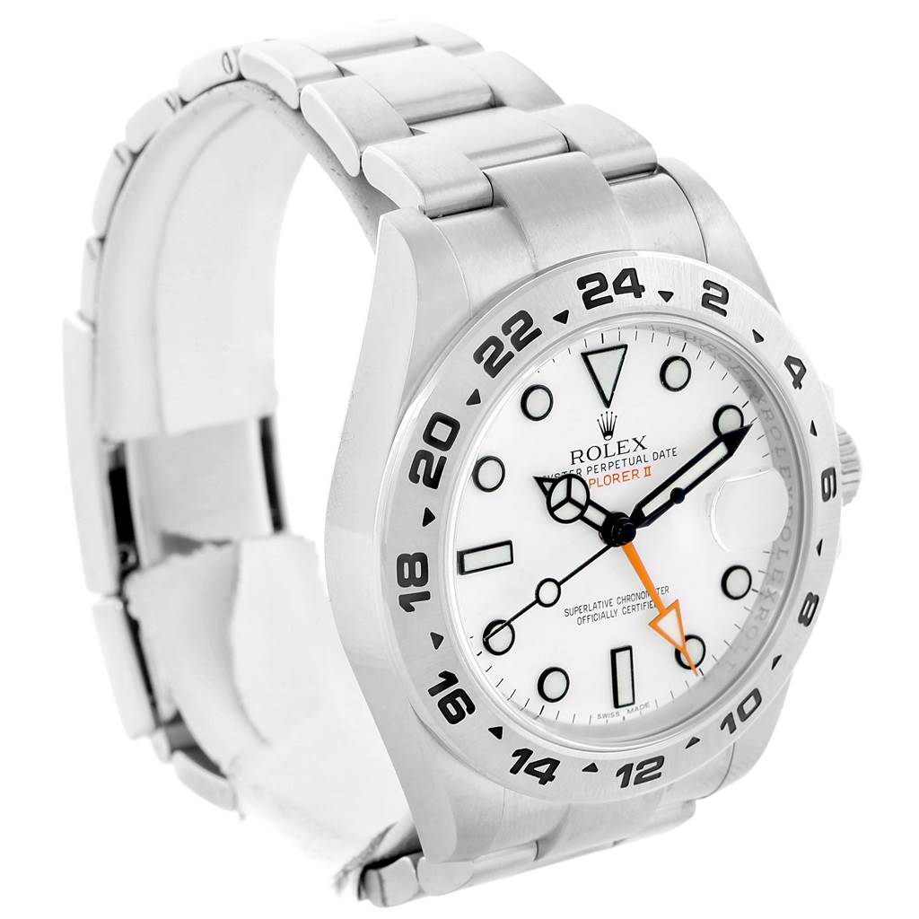 The image shows a front-side view of a Rolex Explorer 216570 Men's Stainless Steel White Dial 216570 Men's Stainless Steel White Dial watch, highlighting the dial, hands, bezel, and bracelet.