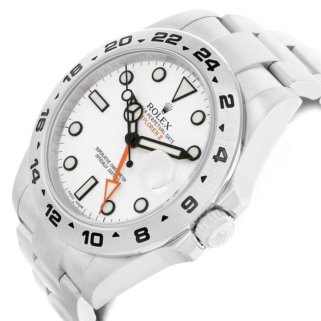 The image shows a Rolex Explorer 216570 Men's Stainless Steel White Dial 216570 Men's Stainless Steel White Dial watch at an angled view, highlighting its bezel, dial, hands, crown, and stainless steel bracelet.