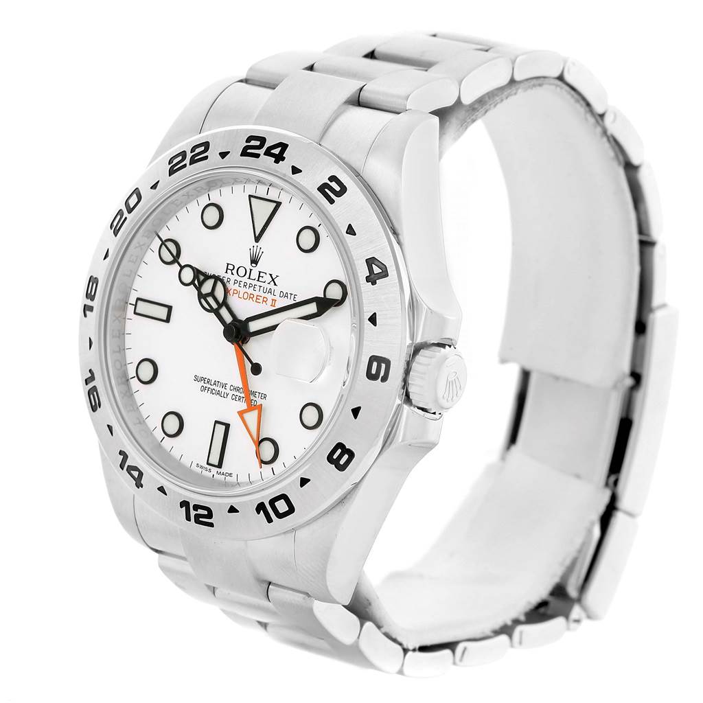 The Rolex Explorer 216570 Men's Stainless Steel White Dial 216570 Men's Stainless Steel White Dial model is shown at a slight angle, displaying the dial, bezel, crown, and bracelet.