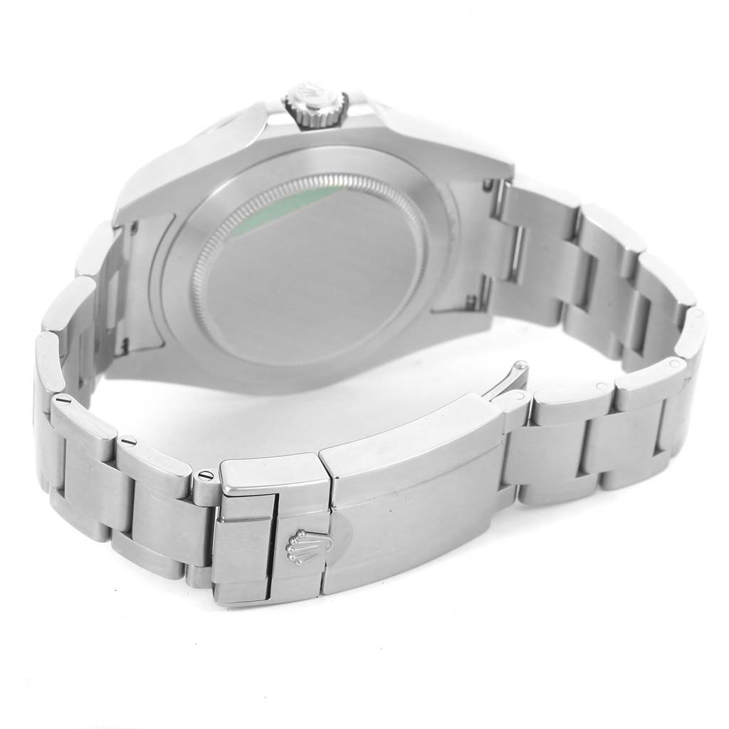 This image shows the backside and bracelet clasp of a Rolex Explorer 216570 Men
s Stainless Steel White Dial 216570 Men
s Stainless Steel White Dial watch.