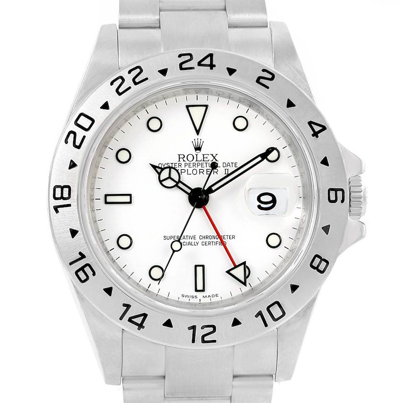 Rolex Explorer II White Dial Parachrom Hairspring Steel Watch 16570 SwissWatchExpo