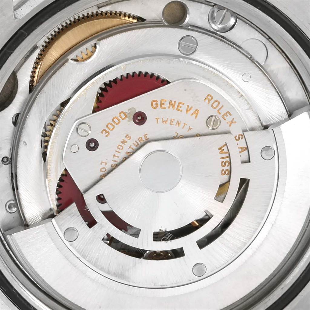 This is a close-up view of the Rolex Explorer 14270 Men
s Stainless Steel Black Dial 14270 Men
s Stainless Steel Black Dial watch movement, showing its intricate gears and internal components.