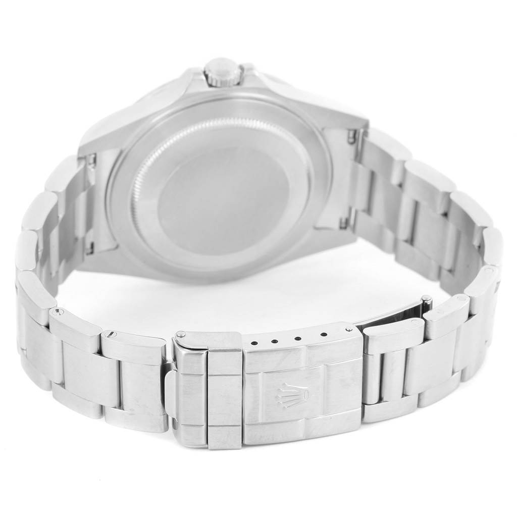 The image shows the back case and clasp of the Rolex Explorer 16570 Men's Stainless Steel White Dial 16570 Men's Stainless Steel White Dial watch.