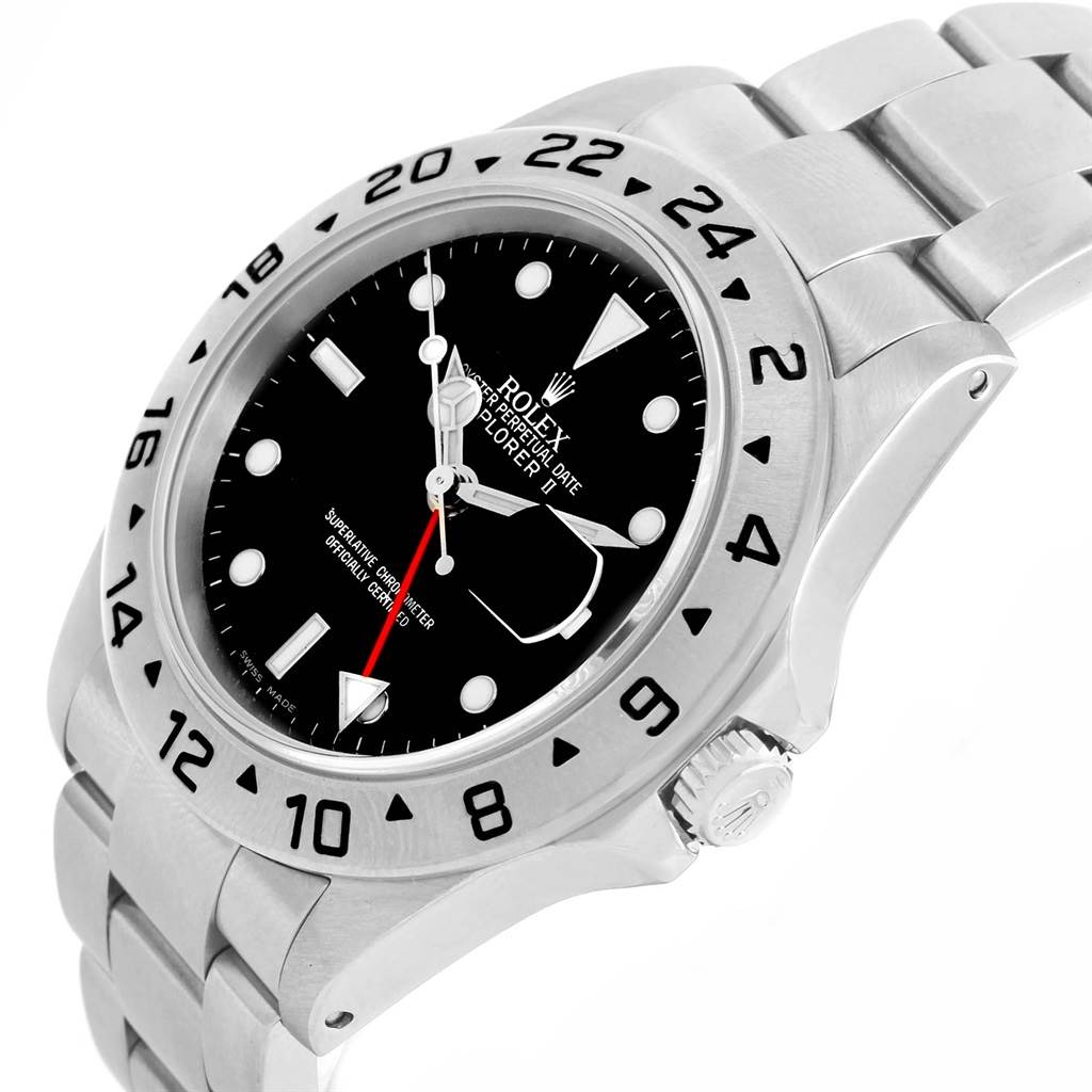The image shows a Rolex Explorer 16570 Men's Stainless Steel Black Dial 16570 Men's Stainless Steel Black Dial watch at an angled view, highlighting the dial, bezel, crown, and part of the bracelet.