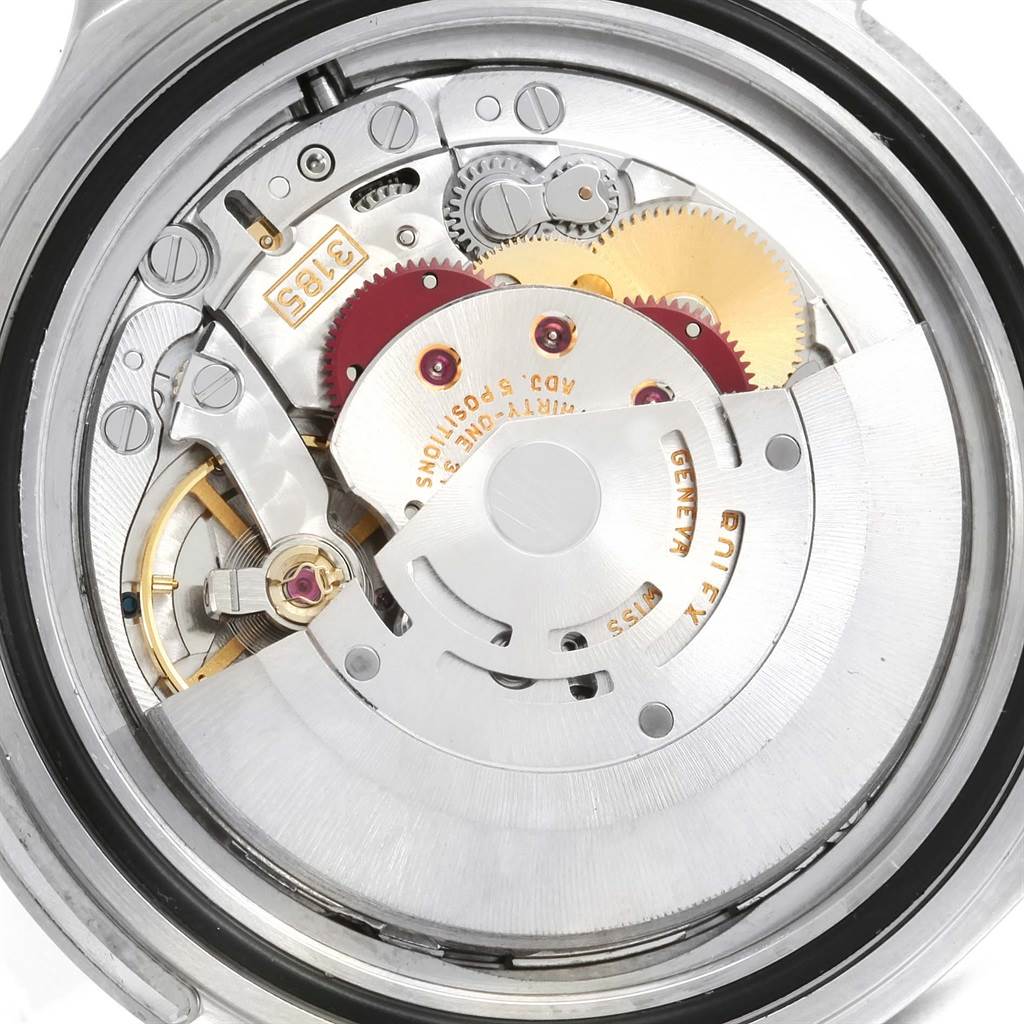 The image shows the internal mechanism of a Rolex Explorer 16570 Men's Stainless Steel White Dial 16570 Men's Stainless Steel White Dial watch, viewed from the back.