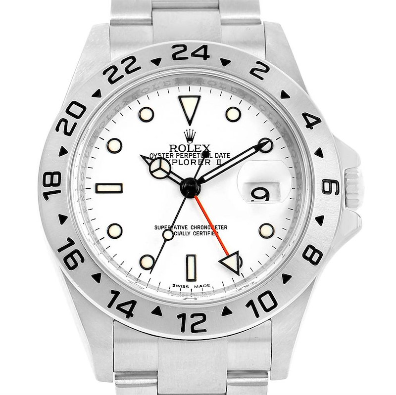 Rolex Explorer II White Dial Parachrom Hairspring Steel Mens Watch 16570 SwissWatchExpo