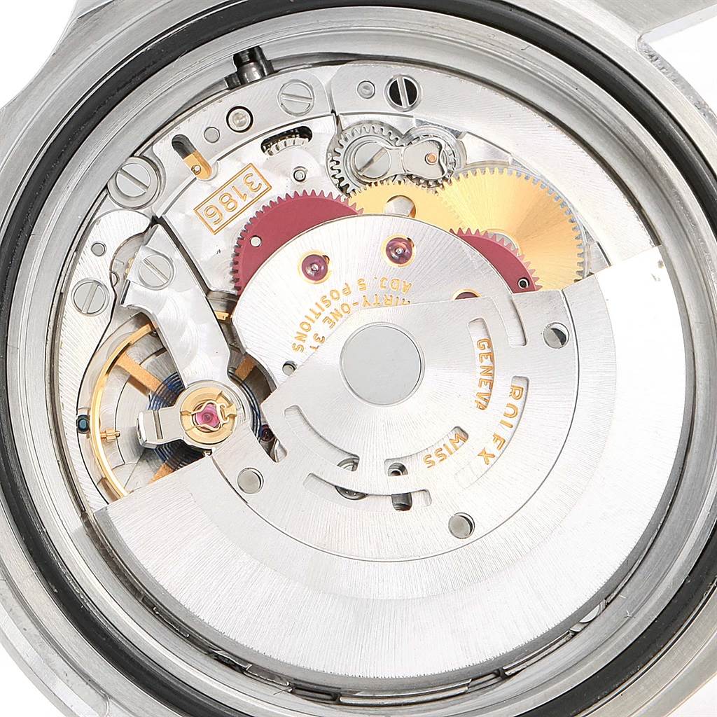 This image shows a close-up view of the movement mechanism of a Rolex Explorer 16570 Men's Stainless Steel White Dial 16570 Men's Stainless Steel White Dial watch.