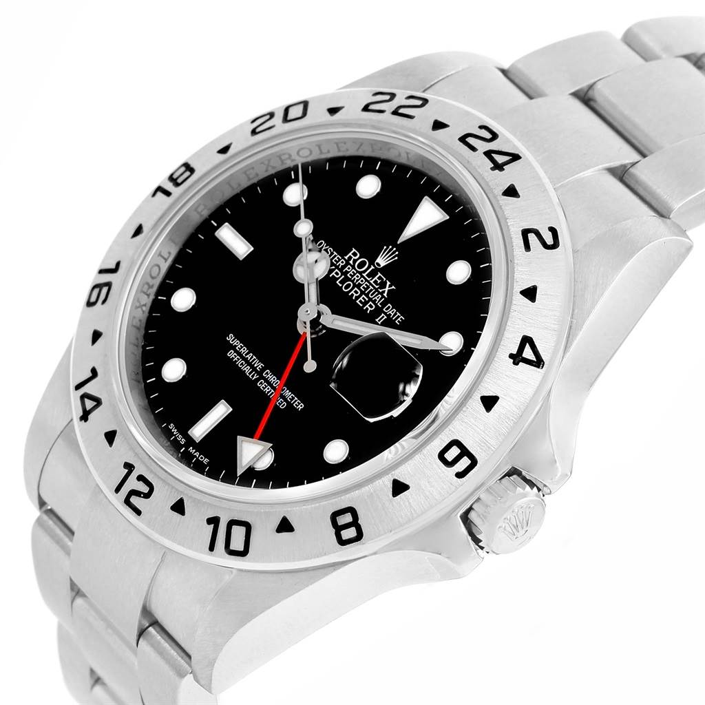 The image shows a Rolex Explorer 16570 Men's Stainless Steel Black Dial 16570 Men's Stainless Steel Black Dial watch from an angled side view, highlighting the bezel, dial, and part of the bracelet.