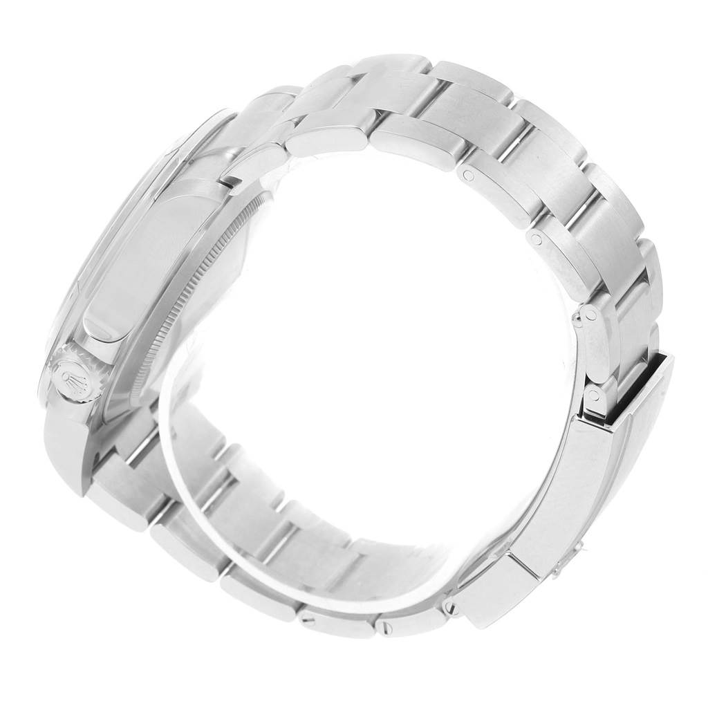 The image shows a side angle of the bracelet, case, and crown of a Rolex Explorer 216570 Men's Stainless Steel White Dial 216570 Men's Stainless Steel White Dial watch.