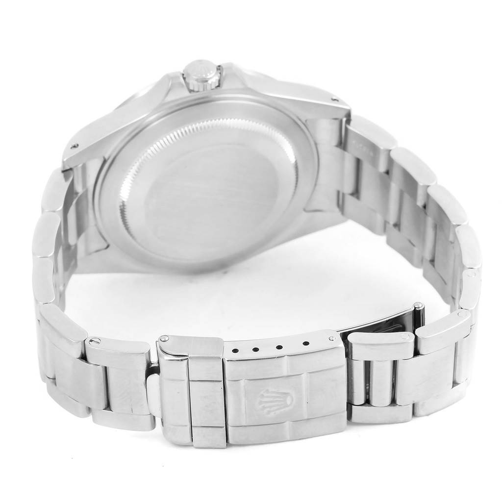 This image shows the rear side, bracelet, clasp, and case back of the Rolex Explorer 16570 Men's Stainless Steel White Dial 16570 Men's Stainless Steel White Dial watch.