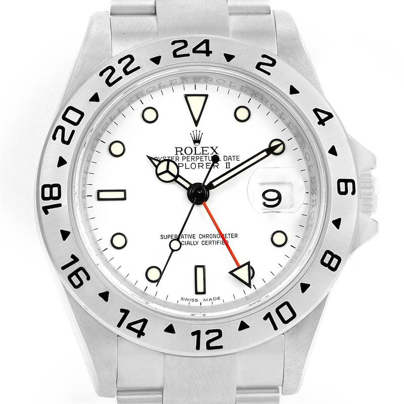 Rolex Explorer II Parachrom Hairspring White Dial Steel Watch 16570 SwissWatchExpo