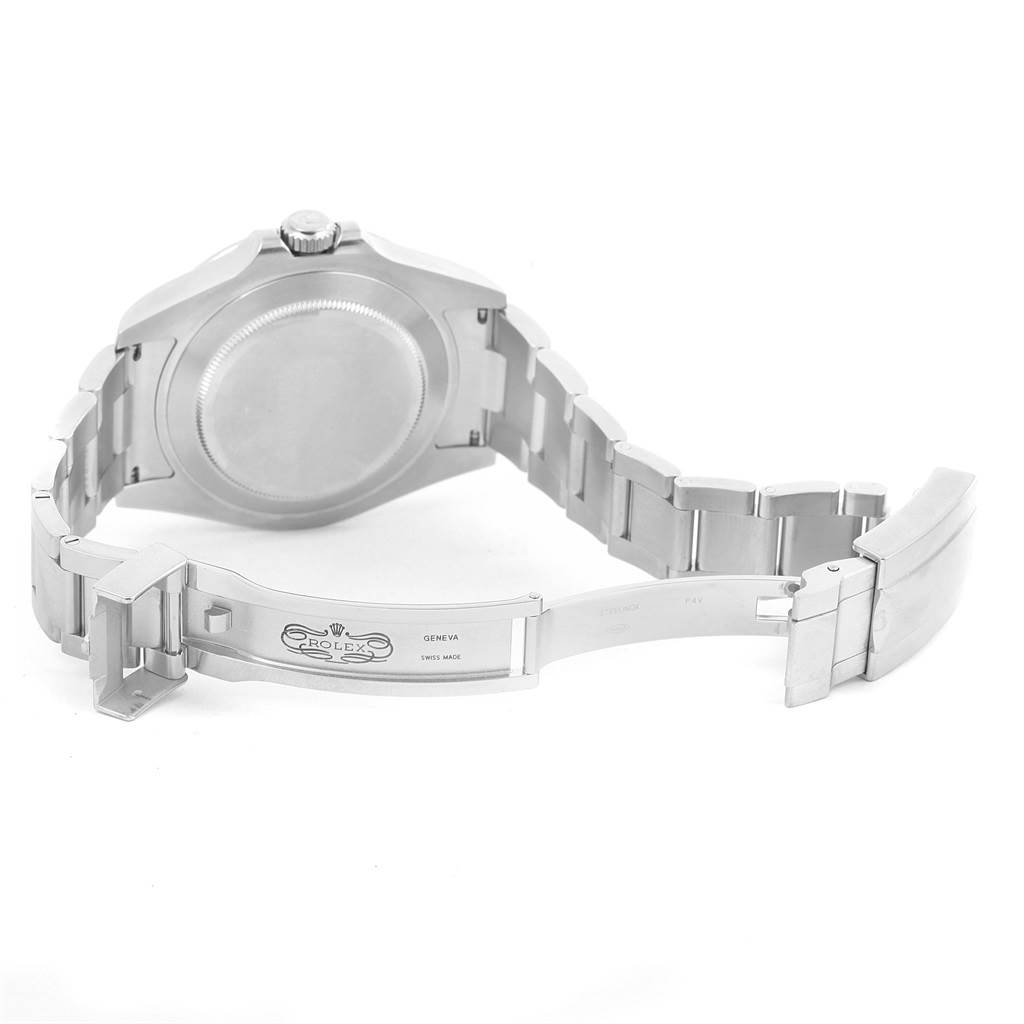 The image shows the back and open clasp of a Rolex Explorer 216570 Men's Stainless Steel White Dial 216570 Men's Stainless Steel White Dial watch, highlighting the bracelet and case back.