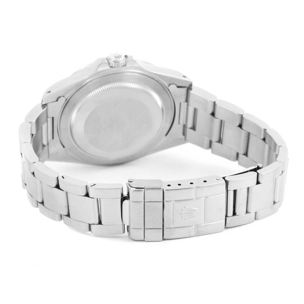 This image shows the back view of the Rolex Explorer 16570 Men's Stainless Steel Black Dial 16570 Men's Stainless Steel Black Dial watch, highlighting the case and bracelet with the clasp.