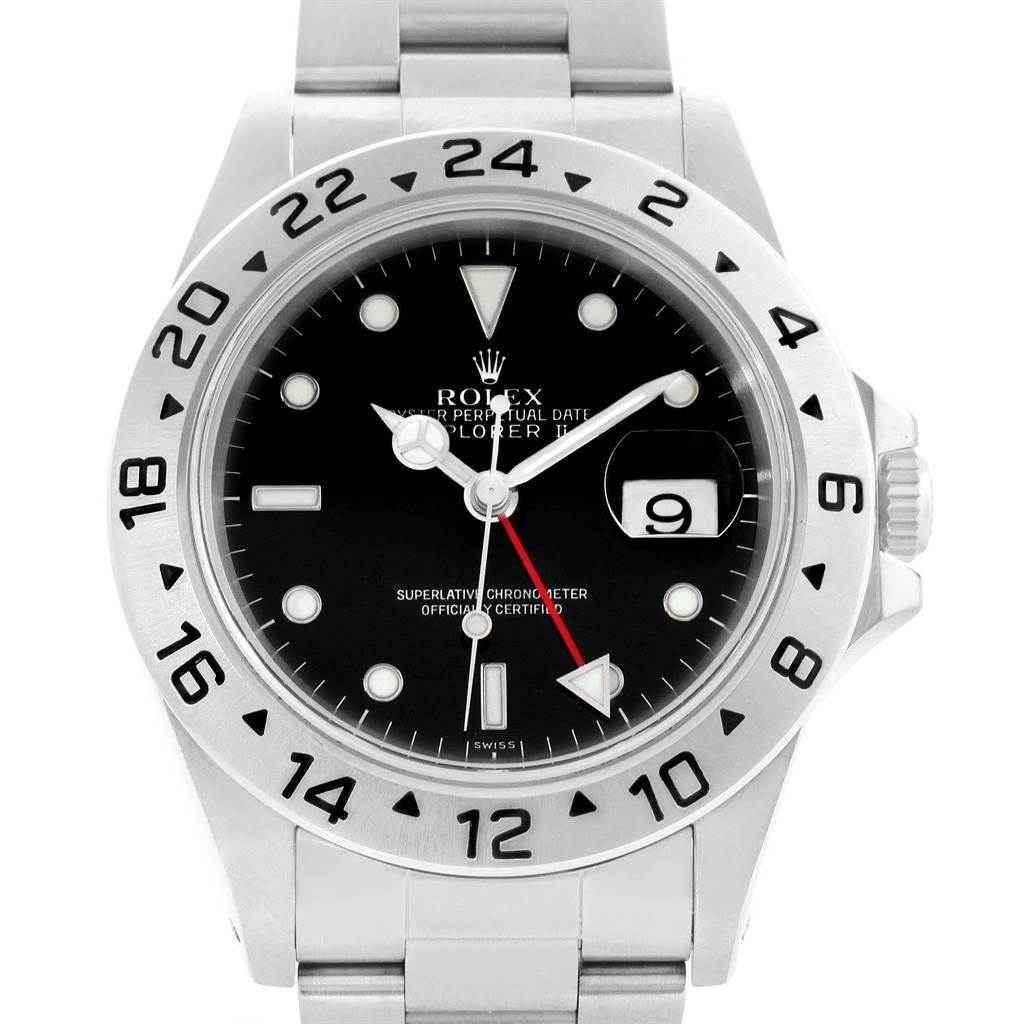 The image shows a Rolex Explorer 16570 Men's Stainless Steel Black Dial 16570 Men's Stainless Steel Black Dial watch from a front angle, highlighting its face, bezel, bracelet, and crown.